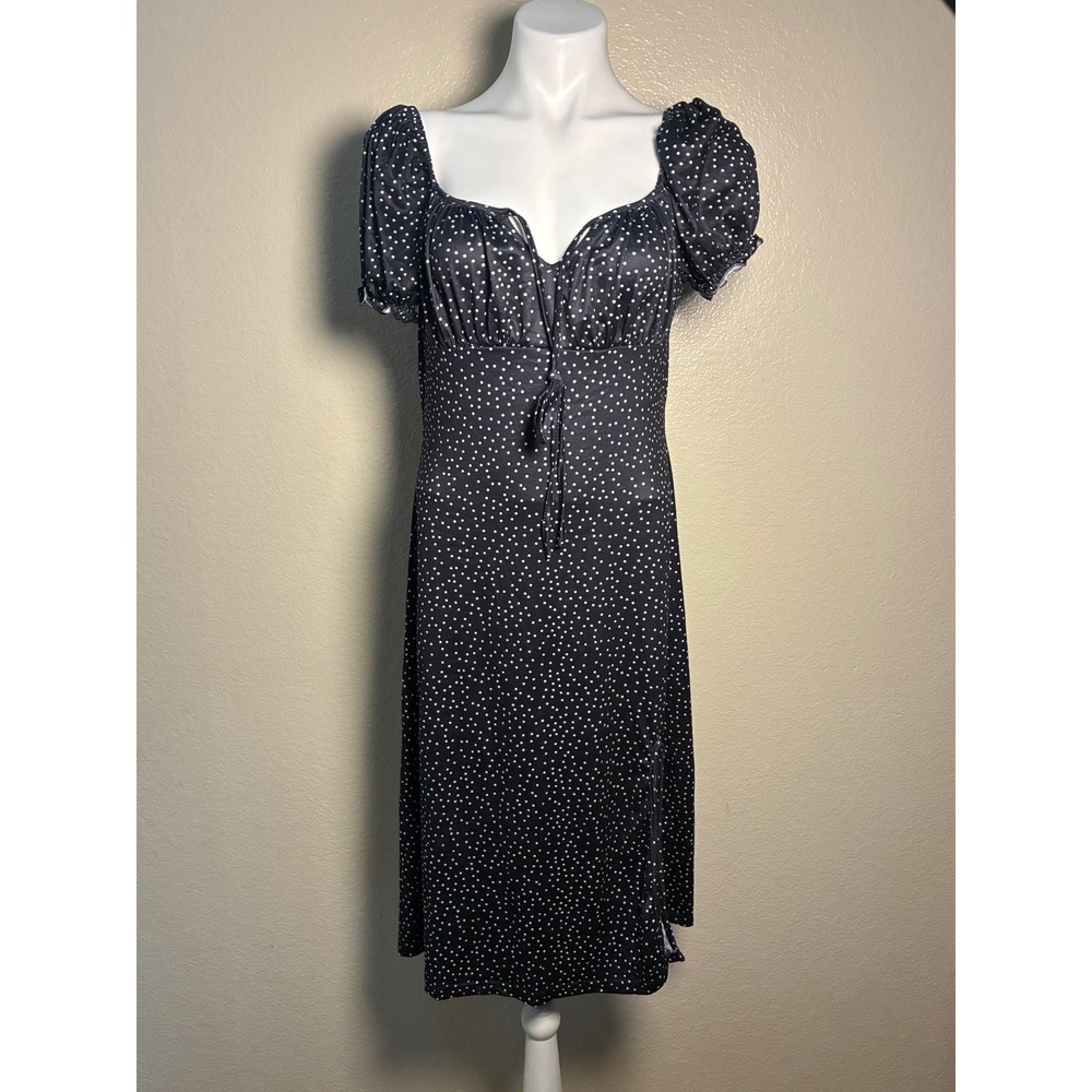 SHEIN Black White Polka Dot Puff Sleeve Midi Dress Sweetheart Neckline Large